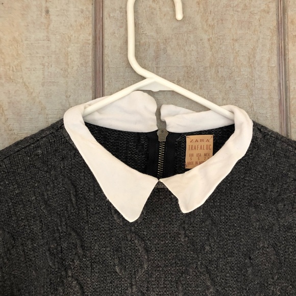 zara gray knit cable knit sweater with attached collar - Picture 5 of 8